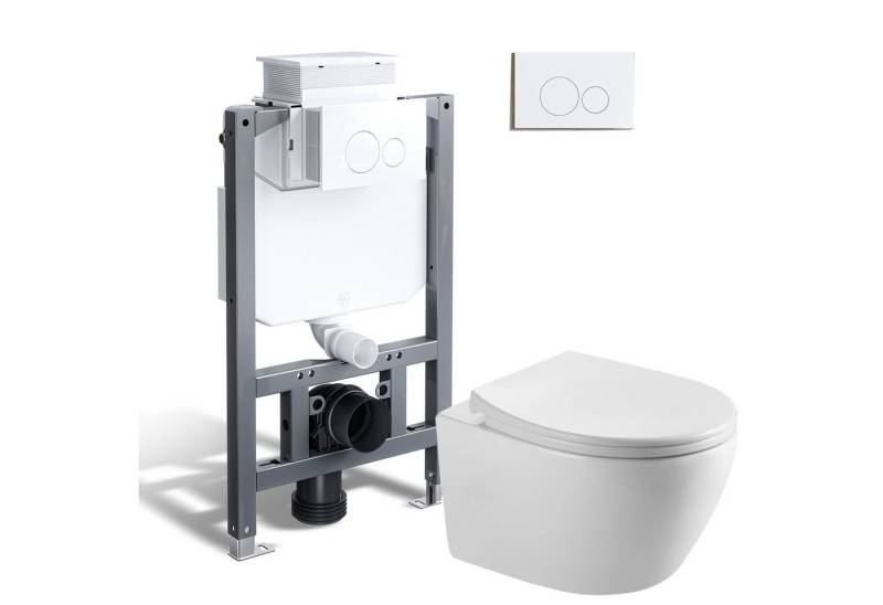 HOROW Vorwandelement WC WC-Komplettset Spülkasten hänge WC Set, wc Komplett Set, 2-Mengen-Spulung von HOROW