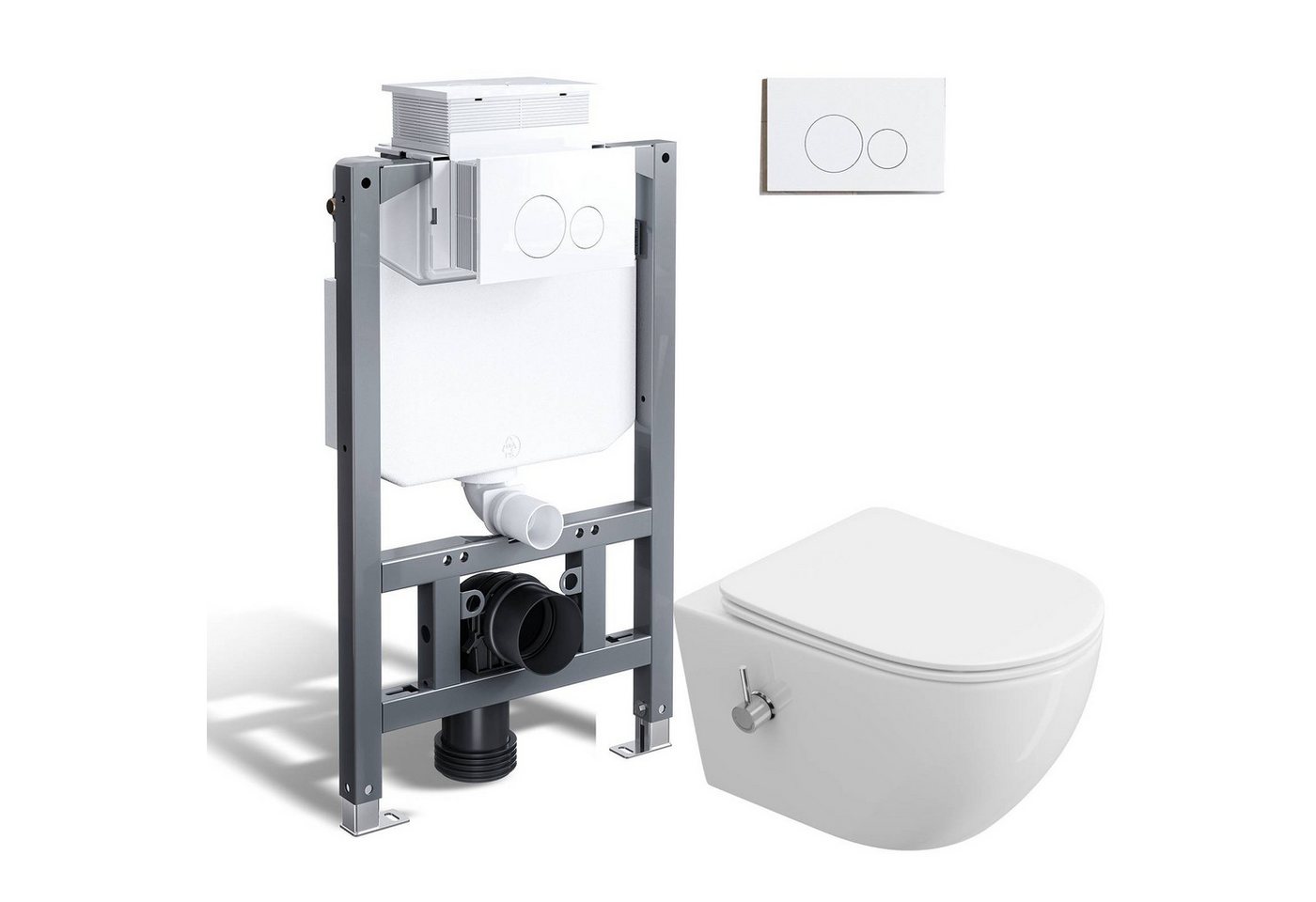 HOROW Vorwandelement WC WC-Komplettset Spülkasten hänge WC Set, wc Komplett Set, 2-Mengen-Spulung von HOROW