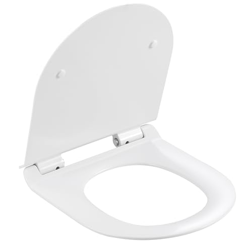 HOROW WC Sitz mit Absenkautomatik, Toilettendeckel D Form Weiß Toilettensitz Duroplast, Klodeckel Quick-Release Funktion, Einfache Montage und Sauber von HOROW