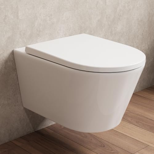 HOROW Wand WC Spülrandlos Toilettenschüssel - Hänge Toiletten mit 360° Einloch Superspin,WC Sitz mit Absenkautomatik, Weiß, 53 cm lang von HOROW