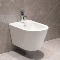 Hänge-WC Bidet mit Nano-Beschichtung - Wand-Bidet aus Keramik mit Hahnloch und Überlaufschutz - Dusche Hygienedusche wc für Intimreinigung - mit von HOROW