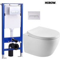 Hänge WC Kompakte Toilette aus Keramik mit Toilettendeckel mit Absenkautomatik - Toilettenschüssel mit Einloch-Superspin-Spülung + Pack Hänge WC Kompakte Toilette aus Keramik mit Toilettendeckel mit Absenkautomatik - Toilettenschüssel mit Einloch-Superspin-Spülung + Pack von HOROW