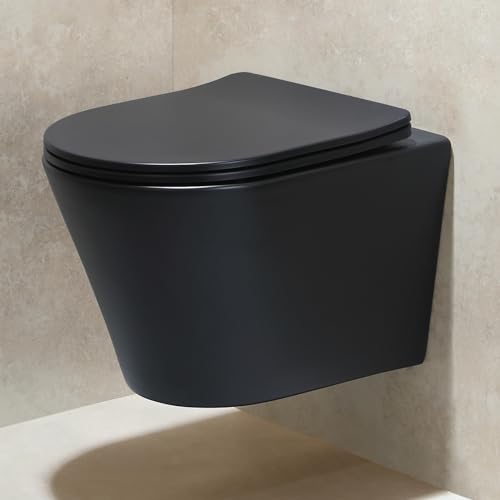 Hänge WC Schwarzes, Hygienisch Keramik Toilette Becken Softclose Toilettensitz, Black Wand WC WC Sitz Rund Modernes WC Design von HOROW