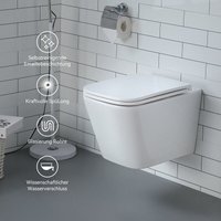 Hänge WC mit WC Sitz mit Absenkautomatik aus Keramik - Toilette mit Einloch-Superspin-Spülung - Wand WC Toiletten - Doppellöcher Kloschüssel mit Nano von HOROW