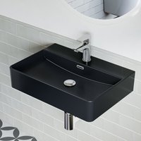 Hänge Waschbecken Wandmontage Keramik Hängewaschbecken Schwarz Rechteckig Aufsatzwaschbecken mit Hahnloch und Überlauf für Klein Gäste WC Hänge Waschbecken Wandmontage Keramik Hängewaschbecken Schwarz Rechteckig Aufsatzwaschbecken mit Hahnloch und Überlauf für Klein Gäste WC von HOROW