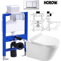 Horow - Hänge wc aus Keramik Kompakte - Wand wc Komplettset mit Toilette Deckel mit Absenkautomatik + schallgedämmt Vorwandelement mit von HOROW