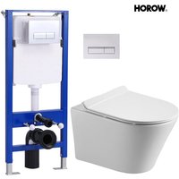 Horow - Design Hänge Wand wc Komplettpaket wassersparendes Hängewc weiße Keramik Toilette, Absenkautomatik und abnehmbarer wc Sitz+ Vorwandelement von HOROW