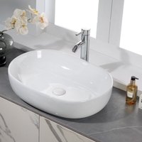 Horow - Design Waschbecken Oval - Aufsatzwaschbecken aus Keramik - Aufsatzwaschtisch für Badezimmer und Gäste wc - Waschtisch mit Lotus-Effekt von HOROW