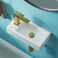 Horow - Design Waschtisch Kleines Gäste Wc Handwaschbecken Hahnloch Links Waschbecken 37 x 18cm, Mini Hängewaschbecken von HOROW