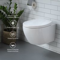 Horow - Hänge wc Kompakte Toilette aus Keramik mit Toilettendeckel mit Absenkautomatik - Toilettenschüssel mit Einloch-Superspin-Spülung - wc Weiß von HOROW