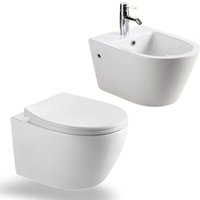 Horow - Hänge wc Spülrandlos UG09R Wand wc mit softclose WC-Sitz abnehmbar/Hänge-Bidet von HOROW