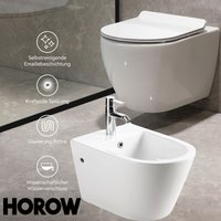 Horow - Keramik Hänge Spülrandloses wc Wand Bidet SoftClose Sitz Drehspülung Toilette von HOROW