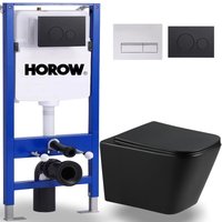 Spülrandlos Hänge wc Komplettpaket mit wc Sitz - Mattschwarz Gäste Wand wc Toiletten mit -Superspin-Spülung + 114 cm Vorwandelement mit von HOROW