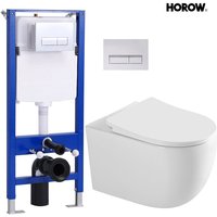 Spülrandlos Hänge wc Wand Toilette Komplettset bis 400kg - mit Softclose WC-Sitz + Vorwandelement mit Drückerplatte - Horow von HOROW