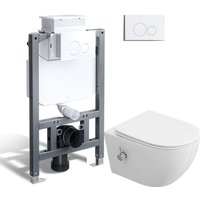 Komplett Dusch-WC Toilette Set, 82cm Vorwandelement Unterputzspülkasten & Wand wc mit weiß Drückplatte - Horow Komplett Dusch-WC Toilette Set, 82cm Vorwandelement Unterputzspülkasten & Wand wc mit weiß Drückplatte - Horow von HOROW