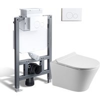 Komplett Vorwandelement Toilette Set, 82cm Unterputz Spülkasten und Wand wc mit weiß Drückplatte - Horow Komplett Vorwandelement Toilette Set, 82cm Unterputz Spülkasten und Wand wc mit weiß Drückplatte - Horow von HOROW