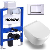 Komplettset 82 cm Vorwandelement Spülkasten + Drückeplatte + Spülrandlos Hänge wc Wand Toilette mit Soft Close wc Sitz von HOROW