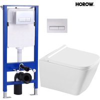 Komplettset Vorwandelement Spülkasten + Spülrandlos Hänge wc Wand Toilette mit Soft Close wc Sitz + Betätigungsplatte - Horow von HOROW