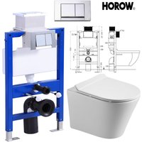 Horow - Komplettset Vorwandelement Spülkasten + Spülrandlos Hänge wc Wand Toilette mit Soft Close wc Sitz + Betätigungsplatte von HOROW