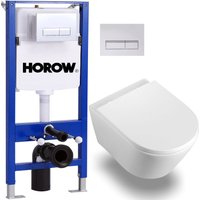 Komplettset Vorwandelement Spülkasten + Spülrandlos Hänge wc Wand Toilette mit Soft Close wc Sitz + Betätigungsplatte von HOROW