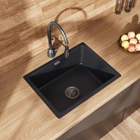 Schwarz Granit Küchenspüle inkl. Ablaufgarnitur - Granit 1 Becken Einbauspüle, 80% Quarzsand Küchenspüle 56 x43 cm HOROW Schwarz Granit Küchenspüle inkl. Ablaufgarnitur - Granit 1 Becken Einbauspüle, 80% Quarzsand Küchenspüle 56 x43 cm HOROW von HOROW