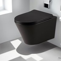 Horow - Schwarz Matt wandhängendes wc mit Toilettendeckel mit Absenkautomatik -Superspin-Spülung Hänge wc für Gäste wc von HOROW