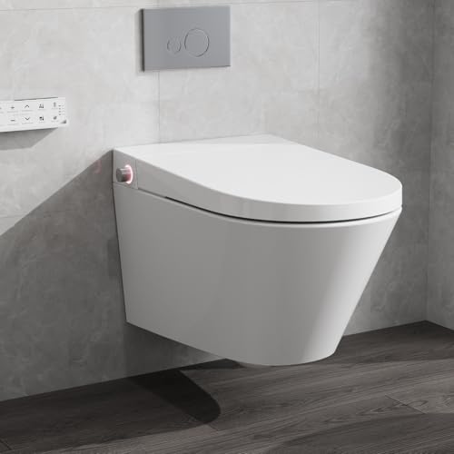 Smart Toilet mit selbstreinigender Düse, Hänge WC mit mehreren Dusch und Bidet Funktionen, Dusch WC mit Fernbedienung und Geruchsentfernungsfunktion, Toilette mit Beheizbare Klobrille, Nachtlicht von HOROW