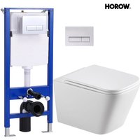 Spülrandlos Hänge wc Komplettpaket mit wc Sitz mit Absenkautomatik aus Keramik - Gäste Wand wc Toiletten mit Einloch-Superspin-Spülung + von HOROW