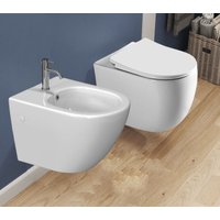 Horow - Wand Bidet Set oder Spülrandloses Hänge wc Toilette abnehmbar Soft Close Sitz Blanc - 49 x 36 x 32.5cm von HOROW
