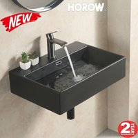 Waschbecken Waschtisch aus Keramik - Aufsatzwaschbecken Eckig - Hänge Waschbecken Bad - mit Hahnloch und Überlauf - waschbecken klein gäste wc von HOROW