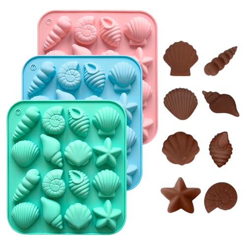 HORREX 3 Stücke Silikonform Fische Muschel Silikonform Silikon Schokoladenform Fisch 3d Ozean Tier Silikon Backformen Verschiedene Seefischformen für Selbstgemachte Kuchendekoration, Schokolade von HORREX