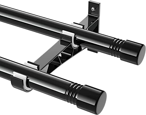 Gardinenstangen Innenlauf 2-Läufig aus Edelstahl, 76-116cm Gardinenstangen Verstellbare mit Kappenknäufen und Halterungen - Dekorative Fenster für Wohnzimmer Schlafzimmer Fenster/Schwarz von Horse Secret