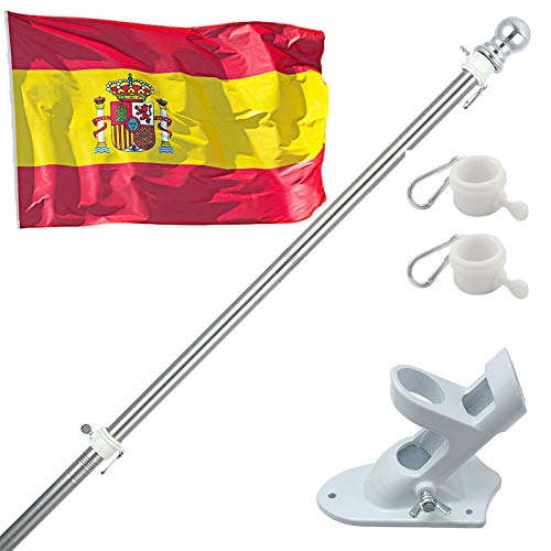 HORSE SECRET Fahnenmast aus Aluminium mit 180cm Fahnenmasthalter aus Edelstahl, Edelstahl Fahnenstange kit mit Drehbaren Ringen, inkl 150 * 90cm Spanische Flagge von HORSE SECRET