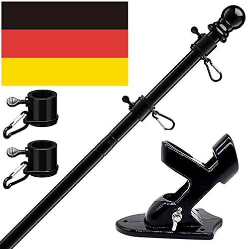 HORSE SECRET Schwarz Fahnenmast aus Aluminium Silber mit 150cm Fahnenmasthalter aus Edelstahl, Edelstahl Fahnenstange kit mit Halterung mit Drehbaren Ringen/inkl 150 * 90cm Deutsche Flagge von HORSE SECRET