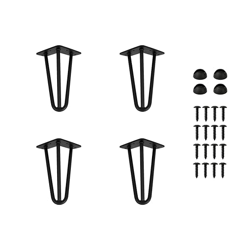 HORST Hairpin Tischbein Set (Länge 20 cm) – 4 Belastbare Hairpin Möbelbeine aus rostfreiem Rundstahl (12 mm), inklusive Schrauben & Bodenschutzfüße von HORST