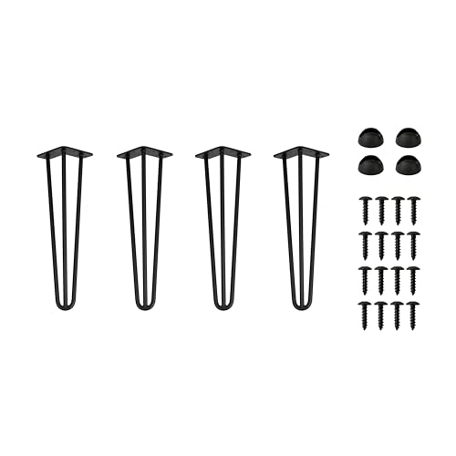 HORST Hairpin Tischbein Set (Länge 43 cm) – 4 Belastbare Hairpin Möbelbeine aus rostfreiem Rundstahl (12 mm), inklusive Schrauben & Bodenschutzfüße von HORST