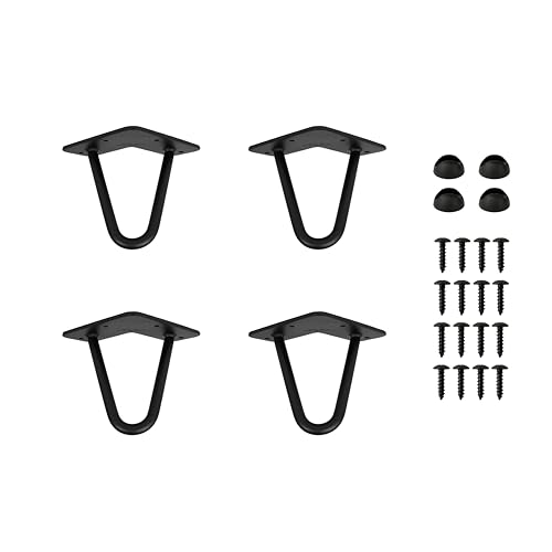 HORST Hairpin Tischbein Set Schwarz(Länge 12 cm) – 4 Belastbare Hairpin Möbelbeine aus rostfreiem Rundstahl (12 mm), inklusive Schrauben & Bodenschutzfüße von HORST