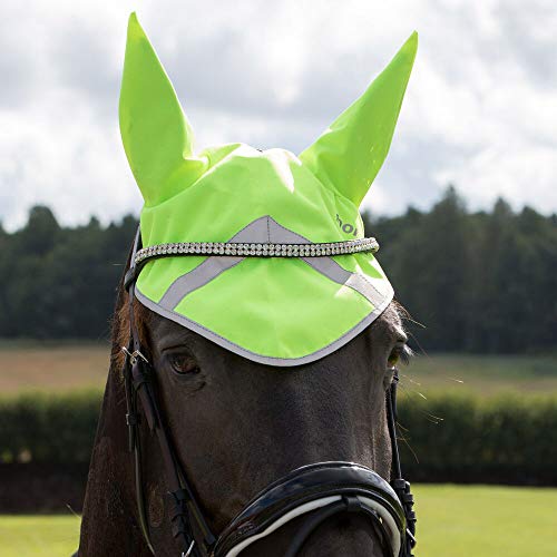 HORZE Reflektierende Ohrenhaube Pferd, Pferde Kopfbedeckung, Doppelter Klettverschluss, Größe Pony, Warmblut, Neon Gelb, Gelb, F von HORZE