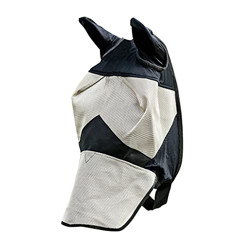Horze Fliegenhaube für Pferde, Fliegenmaske mit Schutz für Nüstern und Ohren, UV Schutz, Braun, F von HORZE
