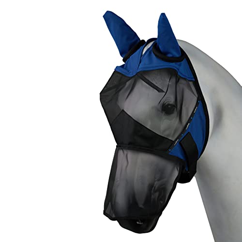 Horze Pferde Fliegenmaske, Fliegenschutz mit UV Schutz, Fliegenmaske mit Ohrenschutz, Blau, M von HORZE