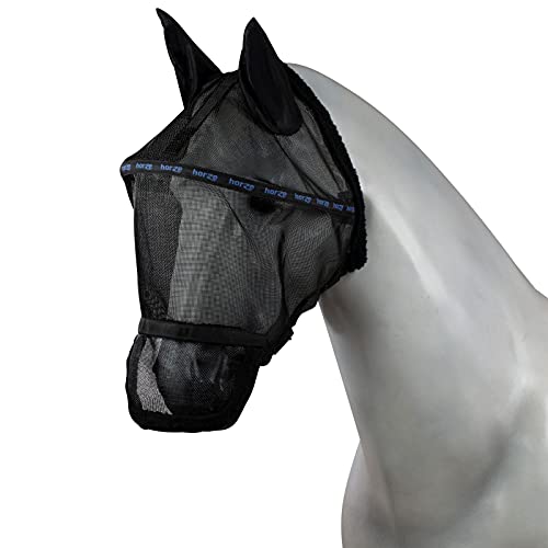 Horze Pferde Fliegenmaske, ausgestellte Fliegenhaube mit Ohren und Nüsternschutz, Schwarz, S von HORZE