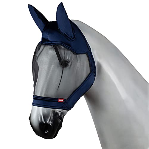 Horze Pferde Fliegenmütze Cayman, Fliegenmaske mit Ohren und UV Schutz, Blau, M von HORZE