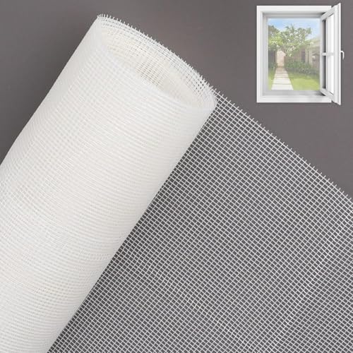 HOSAUD Flammhemmend Fliegengitter Fenster, Glasfasermaterial,250x120cm, Extra stark Katzensicher Fliegennetz DIY Ersatz für Fenster Balkontür Weiß von HOSAUD