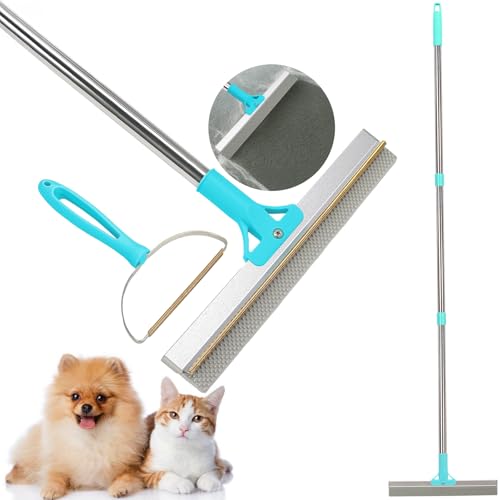 HOSDFOIER Tierhaarentferner, 2-in-1-Haarentferner, Teppichbürste mit 138 cm Verstellbarem Griff zum Entfernen von Tierhaare aus Autos, Teppichen, Fußböden, Sofas und Kleidung (Blau) von HOSDFOIER