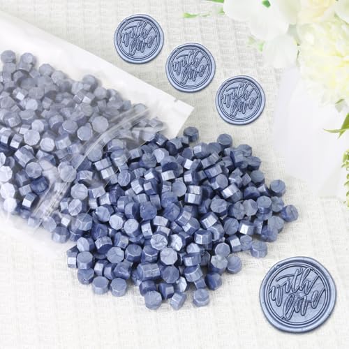 HOSEALING Siegelwachsperlen, 720 Stück, grau-blaue Siegelwachsperlen, 0,2 kg Wachssiegelperlen für Wachssiegelstempel, metallische blaue Siegelwachspellets, Nachfüllpackung für Wachssiegel-Set von HOSEALING