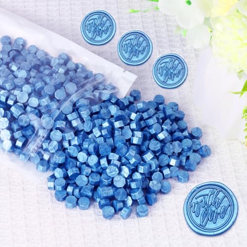 HOSEALING Siegelwachsperlen, hellblau, 720 Stück, 0,2 kg, blaue Wachssiegelperlen für Wachssiegelstempel, Siegelwachspellets, Nachfüllpackung für Wachssiegel-Set, Hochzeitseinladungen von HOSEALING