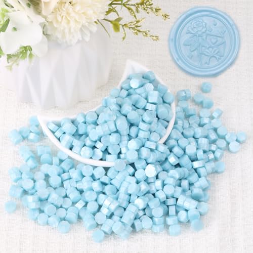 HOSEALING Wachssiegelperlen, hellblau, 360 Stück, Siegelperlen für Wachssiegelstempel, blaue Siegelwachspellets, Nachfüllpackung für Wachssiegel-Set, Hochzeitseinladungen, Briefumschläge von HOSEALING