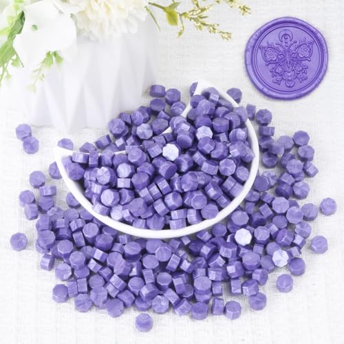 HOSEALING Wachssiegelperlen, lila, Premium, 360 Stück, Siegelperlen für Wachssiegelstempel, violette Siegelwachspellets, Nachfüllpackung für Wachssiegel-Set, Hochzeitseinladungen, Briefumschläge von HOSEALING