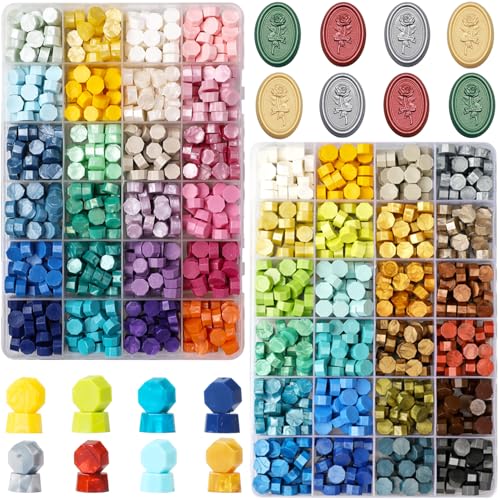 Wachssiegelperlen in verschiedenen Farben, mehrfarbige Siegelperlen, Wachs für Stempel, Dekoration für Umschläge, Hochzeitseinladungen und Siegelbriefe, Set 3, 1200 Stück von HOSEALING