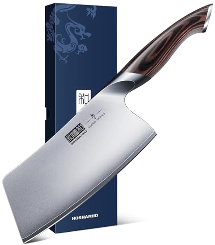 HOSHANHO 18cm Hackmesser, Scharfes Profi Hackmesser Kochmesser Edelstahl Fleichmesser, Mehrzweck Chinesisches Kochmesser mit Ergonomischem Griff für Küche und Restaurant von HOSHANHO